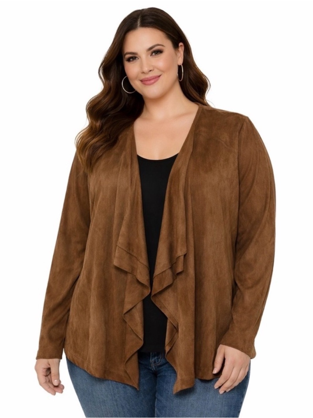 NWOT Torrid Faux Suede Waterfall Drape Front Jacket Size 4 Brown
